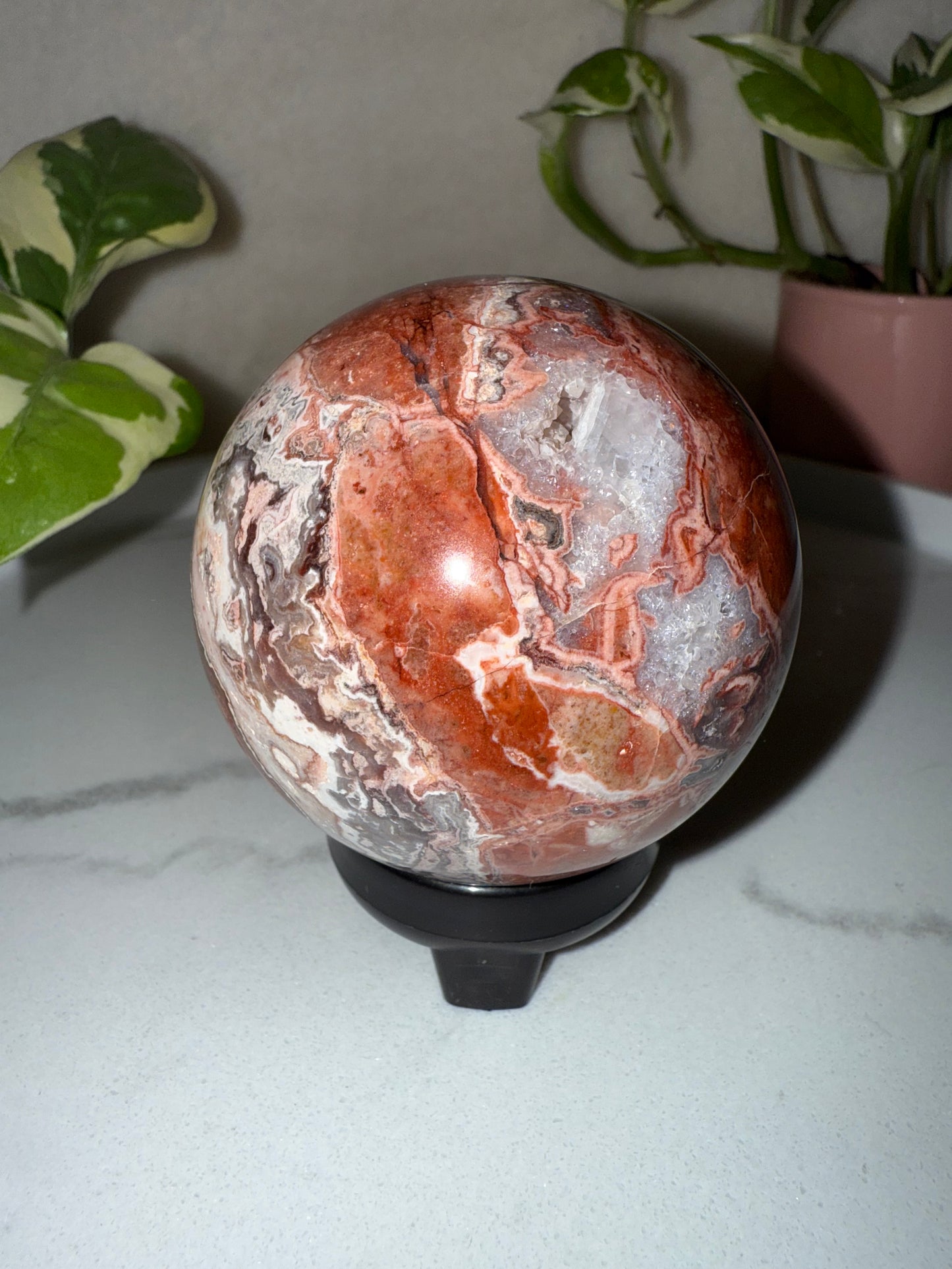 Druzy Rosa Mexikanischer Achat Kugel