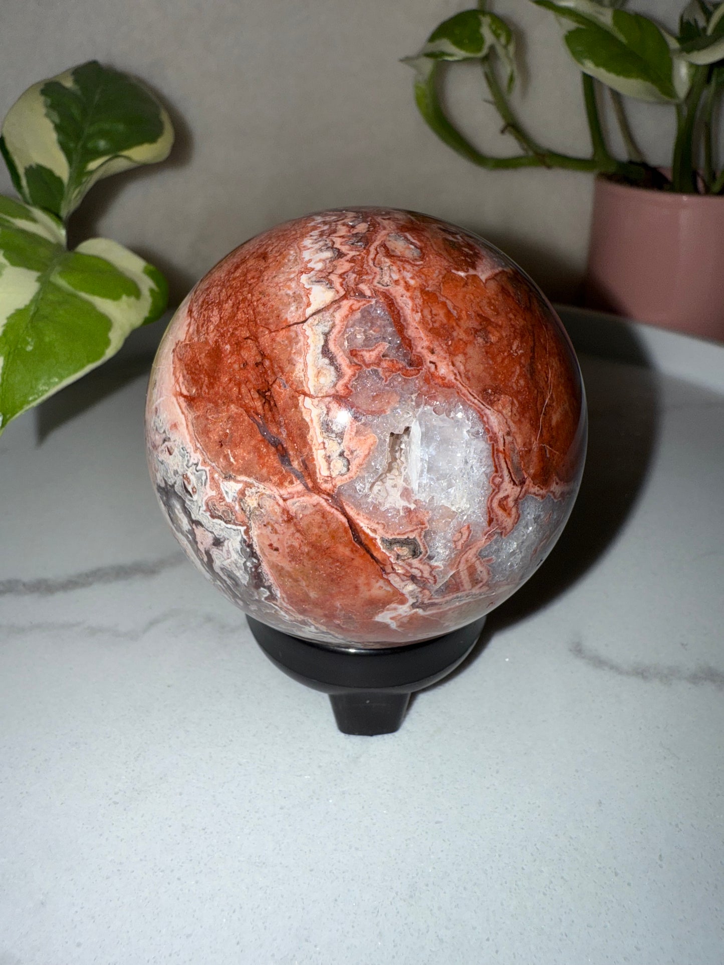 Druzy Rosa Mexikanischer Achat Kugel